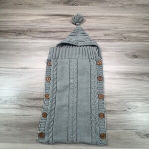Hudson Baby Grey Cable Knit‎ Hooded Swaddle with Buttons